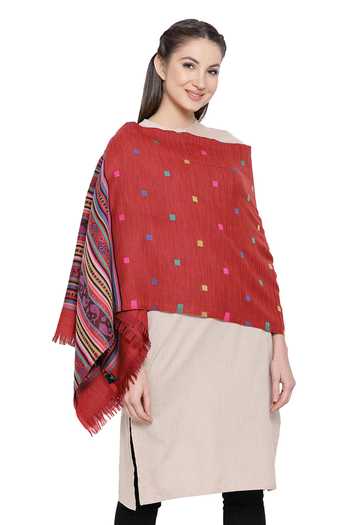 Shingora_Maroon Woven Fish Motif Shawl _Online_at_Aza_Fashions