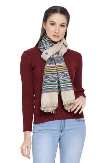 Shingora_Beige Woven Stripe Pattern Shawl _Online_at_Aza_Fashions