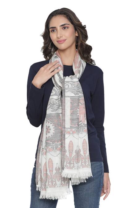 Shingora_Off White Abstract Pattern Wool Shawl_Online_at_Aza_Fashions