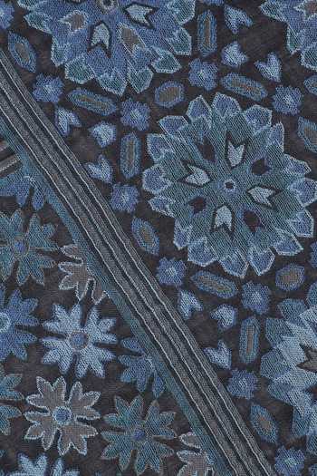 Shingora_Blue Woven Geometrical Mosaic Pattern Shawl _at_Aza_Fashions