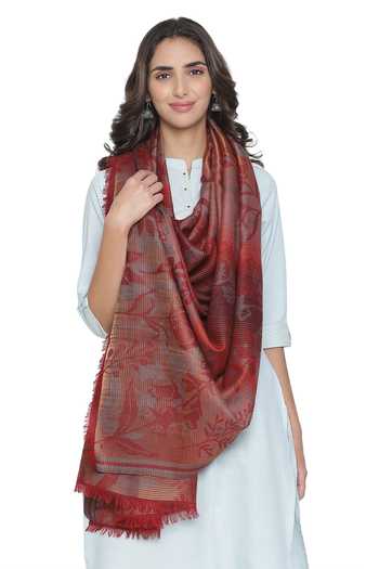 Shingora_Red Woven Ombre Floral Shawl_Online_at_Aza_Fashions