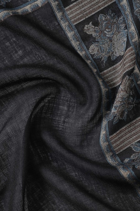 Shop_Shingora_Black Woven Floral Border Shawl _Online_at_Aza_Fashions