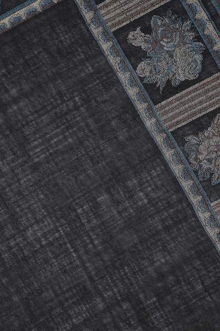 Shingora_Black Woven Floral Border Shawl _at_Aza_Fashions