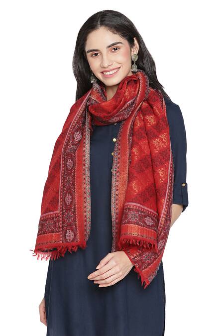Shingora Red Printed Floral Stole Online at Aza Fashions Shingora_Red Printed Floral Stole _Online_at_Aza_Fashions