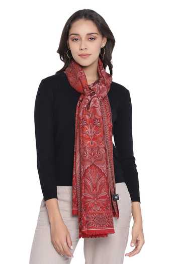 Shingora_Maroon Woven Wool Pattern Shawl _Online_at_Aza_Fashions