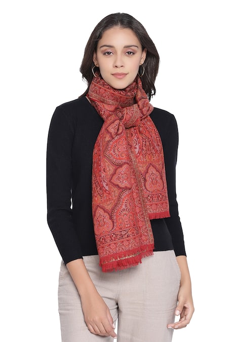 Shingora Maroon Woven Paisley Border Detail Shawl Online at Aza Fashions Shingora_Maroon Woven Paisley Border Detail Shawl _Online_at_Aza_Fashions