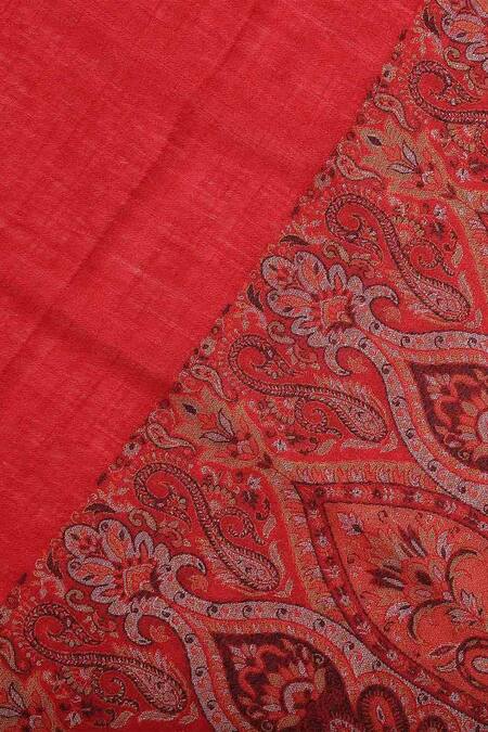 Shingora_Maroon Woven Paisley Border Detail Shawl _at_Aza_Fashions