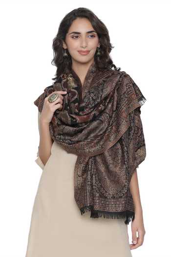 Shingora Black Woven Pure Wool Kani Pattern Shawl Online at Aza Fashions Shingora_Black Woven Pure Wool Kani Pattern Shawl_Online_at_Aza_Fashions