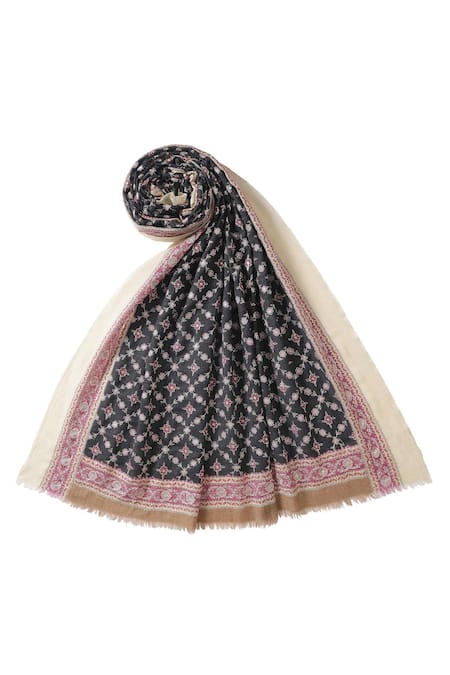 Buy_Shingora_Black Woven Pure Wool Floral Embroidered Jaali Shawl_Online_at_Aza_Fashions