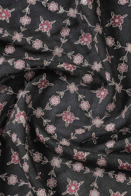 Shop_Shingora_Black Woven Pure Wool Floral Embroidered Jaali Shawl_Online_at_Aza_Fashions