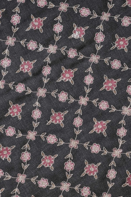 Shingora_Black Woven Pure Wool Floral Embroidered Jaali Shawl_at_Aza_Fashions