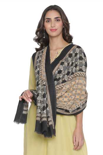 Shingora_Black Embroidered Geometric Shawl _Online_at_Aza_Fashions