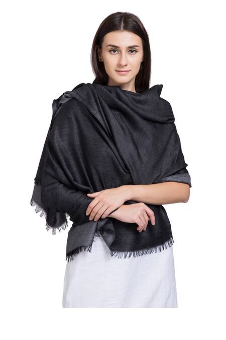 Shingora_Blue Wool Fringe Border Scarf_Online_at_Aza_Fashions