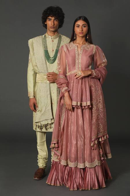 Buy Rar Studio Pink Chanderi, Silk Embroidery, Lace, Tassels Mandarin Collar Peplum Lehenga Set Online at Aza Fashions Buy_Rar Studio_Pink Chanderi, Silk Embroidery, Lace, Tassels Mandarin Collar Peplum Lehenga Set_Online_at_Aza_Fashions