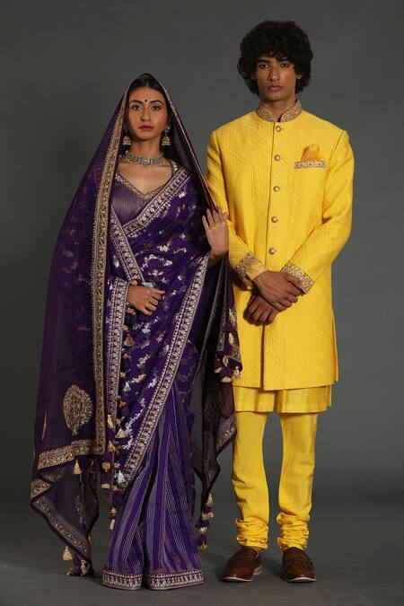 Buy_Rar Studio_Purple Silk, Cotton, Zari, Hand Saree With Blouse_Online_at_Aza_Fashions