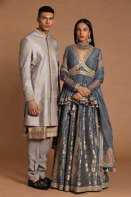 Buy Rar Studio Grey Chanderi, Silk, Cotton Sequins, Floral Dori Hand Embroidered Lehenga Set Online at Aza Fashions Buy_Rar Studio_Grey Chanderi, Silk, Cotton Sequins, Floral Dori Hand Embroidered Lehenga Set_Online_at_Aza_Fashions