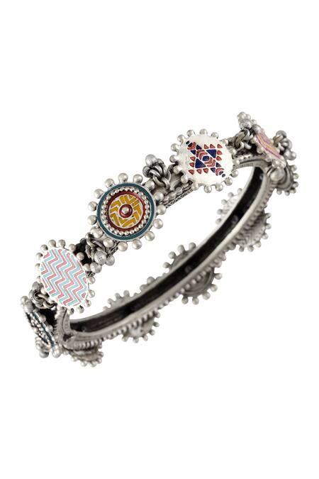 Tribe Amrapali Multi Color Embroidery Rangoli Ghungroo Bangle Online at Aza Fashions Tribe Amrapali_Multi Color Embroidery Rangoli Ghungroo Bangle _Online_at_Aza_Fashions