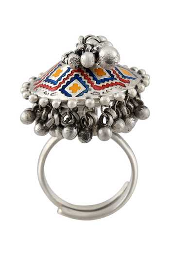 Tribe Amrapali Multi Color Enamel Kilim Ghungroo Ring Online at Aza Fashions Tribe Amrapali_Multi Color Enamel Kilim Ghungroo Ring _Online_at_Aza_Fashions
