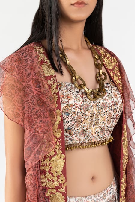 Shop_Nikita Vishakha_White Net, Georgette, Printed Sequins Persian Inspired Ruffle Lehenga Set_Online_at_Aza_Fashions