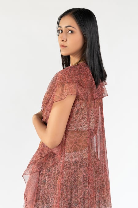 Nikita Vishakha_White Net, Georgette, Printed Sequins Persian Inspired Ruffle Lehenga Set_at_Aza_Fashions