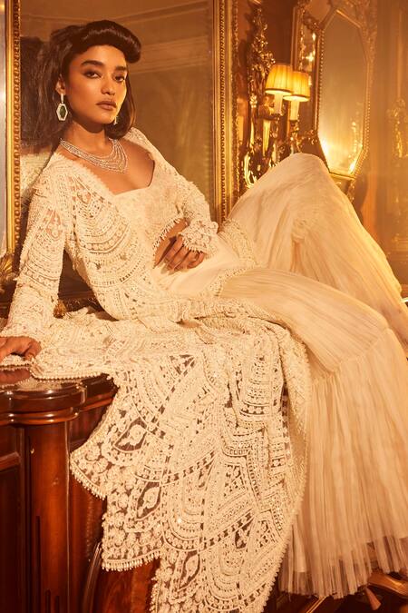 Buy_Ridhima Bhasin_Ivory Organza Embellished 3d Flowers Shereen Embroidered Sharara Set  _Online_at_Aza_Fashions