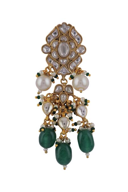 Riana Jewellery_White Pearls, Diamonds, Stones Drop Embellished Earrings _Online_at_Aza_Fashions