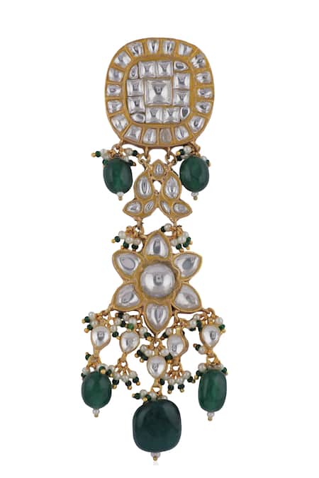 Riana Jewellery_White Pearls, Glitter Floral Jadtar Stone Earrings _Online_at_Aza_Fashions