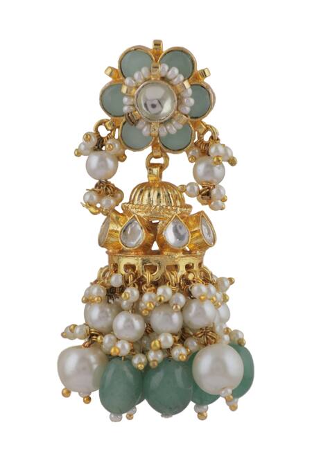 Riana Jewellery_White Floral And Pearl Embellished Jhumkas _Online_at_Aza_Fashions