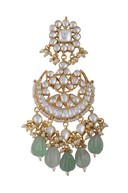 Riana Jewellery_White Glitter, Stones, Pearls Embellished Chandbali Earrings _Online_at_Aza_Fashions