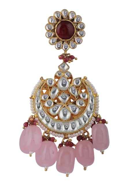 Riana Jewellery_White Glitter, Beads, Stones Floral Motif Embellished Chandbali Earrings _Online_at_Aza_Fashions