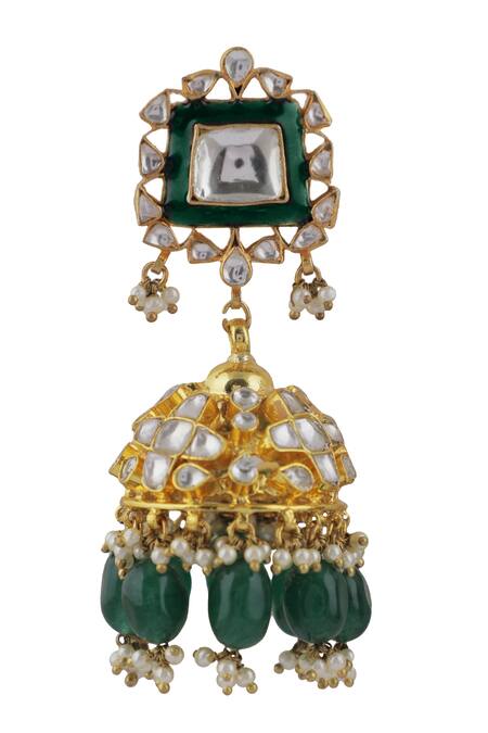 Riana Jewellery_Green Jadtar Stone Embellished Jhumkas _Online_at_Aza_Fashions