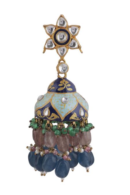 Riana Jewellery_Blue Moroccan Pattern Jhumkas _Online_at_Aza_Fashions