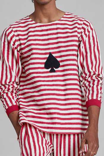 MATI_Off White 100% Cotton Striped T-shirt And Shorts Set_Online_at_Aza_Fashions