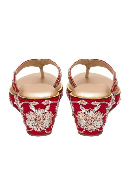 Buy_Kkarma Accessories_Red Embroidery Rewa Platform Wedges _Online_at_Aza_Fashions