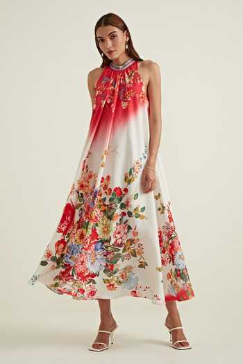 Buy RANNA GILL Multi Color Viscose, Linen Embroidery Round Amella Vintage Floral Print Dress Online at Aza Fashions Buy_RANNA GILL_Multi Color Viscose, Linen Embroidery Round Amella Vintage Floral Print Dress_Online_at_Aza_Fashions