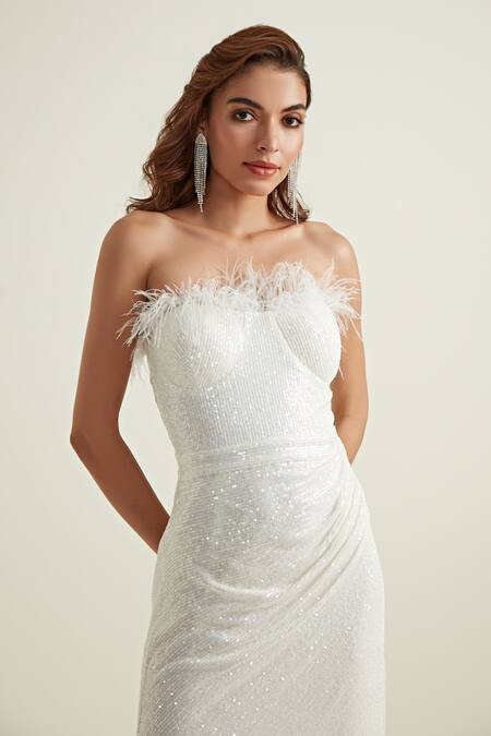 RANNA GILL White Embellished Sweetheart Neck Dress 6