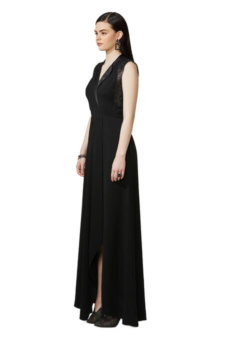 Buy Rohit Gandhi + Rahul Khanna Black Heavy Crepe Embellished Lapel Overlap Wrap Dress Online at Aza Fashions Buy_Rohit Gandhi + Rahul Khanna_Black Heavy Crepe Embellished Lapel Overlap Wrap Dress _Online_at_Aza_Fashions