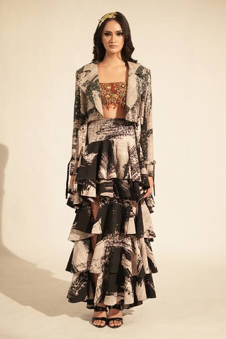 Buy Nikita Mhaisalkar Black Georgette Brush Stroke Print Skirt Online at Aza Fashions Buy_Nikita Mhaisalkar_Black Georgette Brush Stroke Print Skirt _Online_at_Aza_Fashions