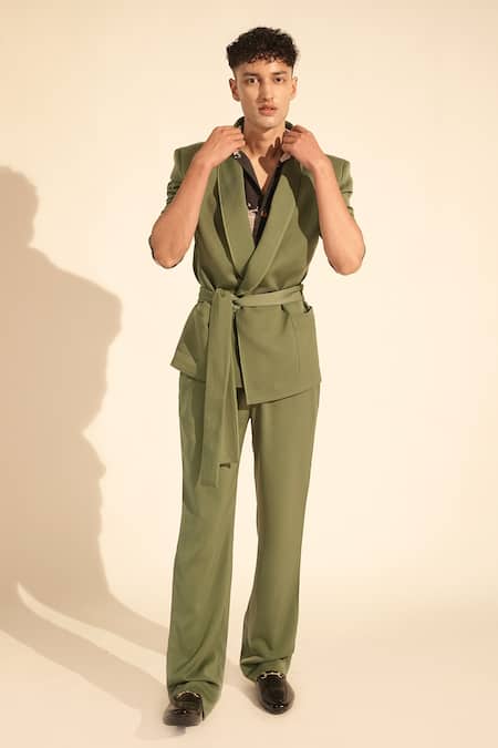 Nikita Mhaisalkar Green Luxe Suiting Plain Blazer And Pant Set 