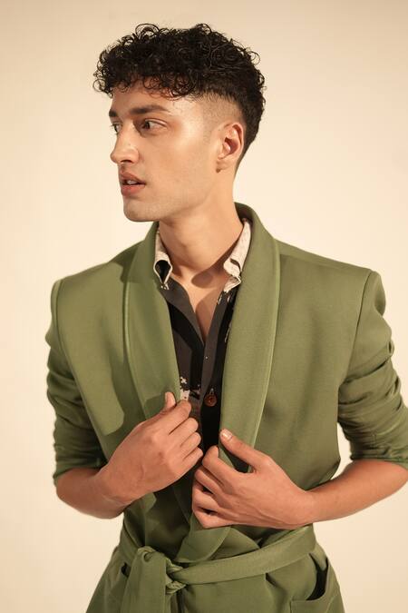 Buy_Nikita Mhaisalkar_Green Lurex, Linen Luxe Suiting Blazer And Pant Set _Online_at_Aza_Fashions