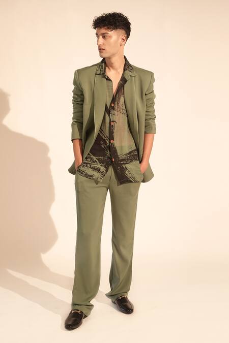 Nikita Mhaisalkar_Green Lurex, Linen Luxe Suiting Blazer And Pant Set _at_Aza_Fashions