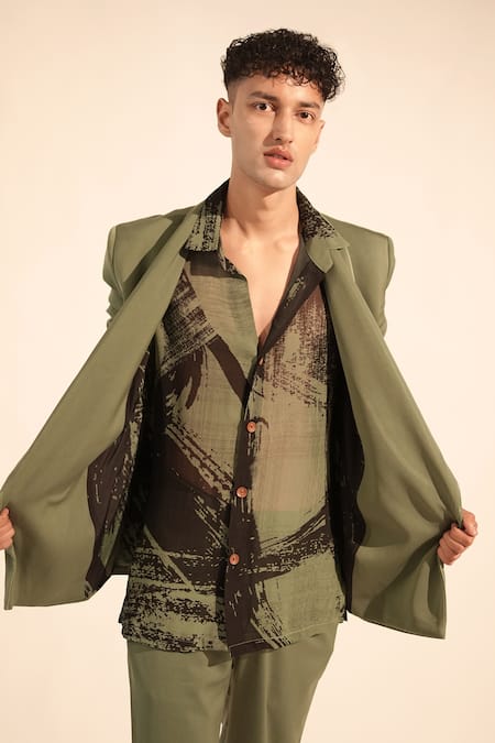 Nikita Mhaisalkar_Green Georgette Brush Stroke Print Shirt _Online_at_Aza_Fashions