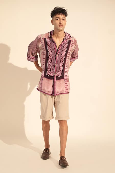 Nikita Mhaisalkar_Pink Georgette Embroidery Floss Print Shirt _Online_at_Aza_Fashions