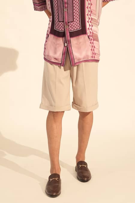 Nikita Mhaisalkar_Grey Linen Luxe Suiting Shorts _Online_at_Aza_Fashions