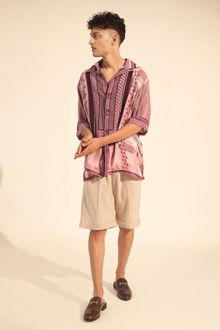 Shop_Nikita Mhaisalkar_Pink Georgette Embroidery Floss Print Shirt _Online_at_Aza_Fashions