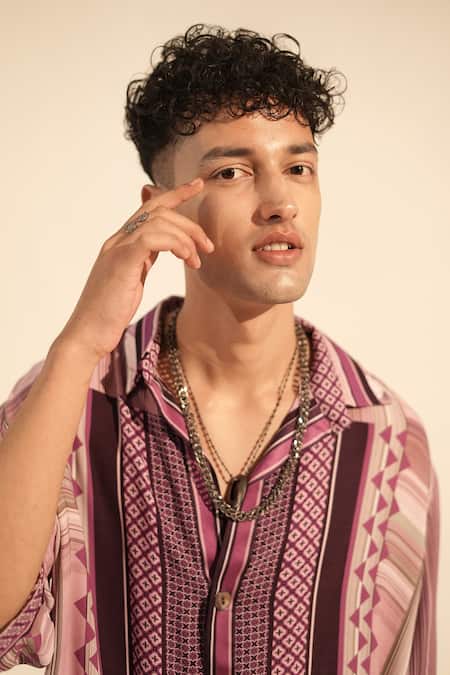 Nikita Mhaisalkar_Pink Georgette Embroidery Floss Print Shirt _at_Aza_Fashions