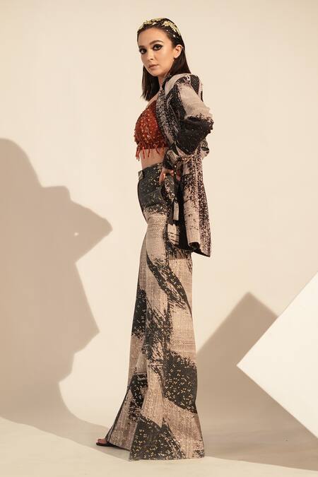 Buy Nikita Mhaisalkar Black Georgette Sequins Brush Stroke Print Blazer Online at Aza Fashions Buy_Nikita Mhaisalkar_Black Georgette Sequins Brush Stroke Print Blazer _Online_at_Aza_Fashions