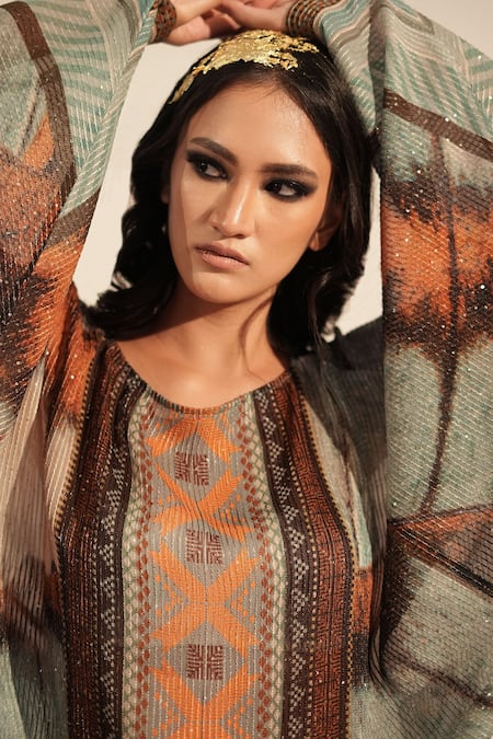 Nikita Mhaisalkar_Blue Georgette Sequins Round Neck Printed Embroidered Co-ord Set _at_Aza_Fashions