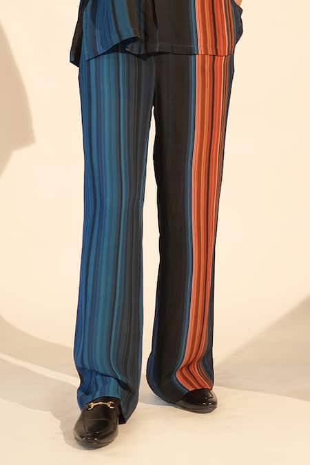 Shop Nikita Mhaisalkar Blue Georgette Stripe Pattern Shirt With Pant Online at Aza Fashions Shop_Nikita Mhaisalkar_Blue Georgette Stripe Pattern Shirt With Pant _Online_at_Aza_Fashions