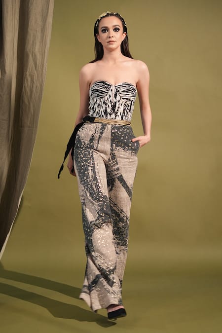 Buy_Nikita Mhaisalkar_Black Georgette Beads Sweetheart Neck Glass Embellished Corset Top _Online_at_Aza_Fashions